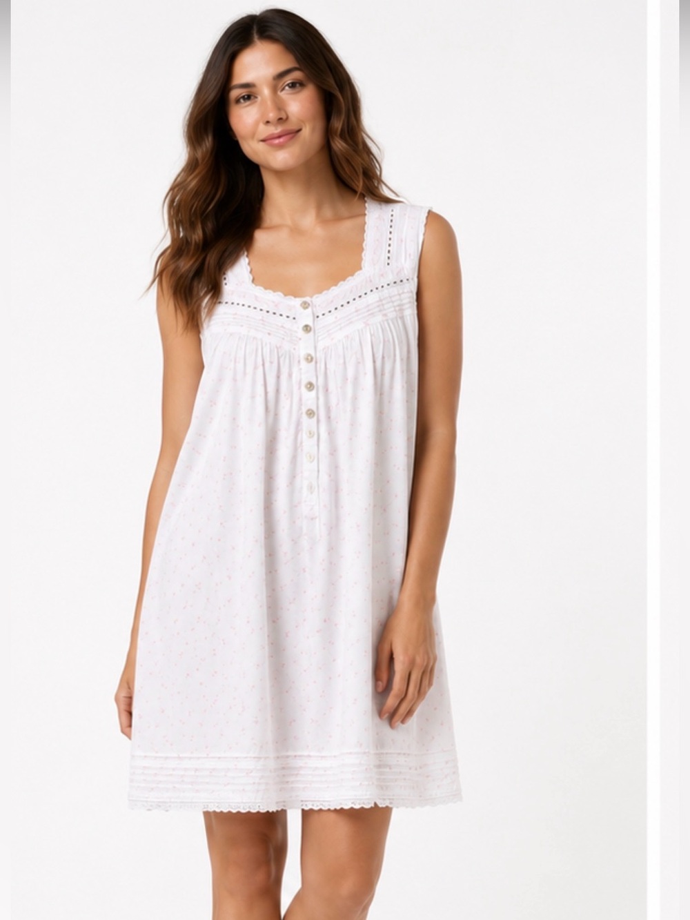 Eileen West White Sleeveless Eyelet Button-Front Tank light pink floral XL